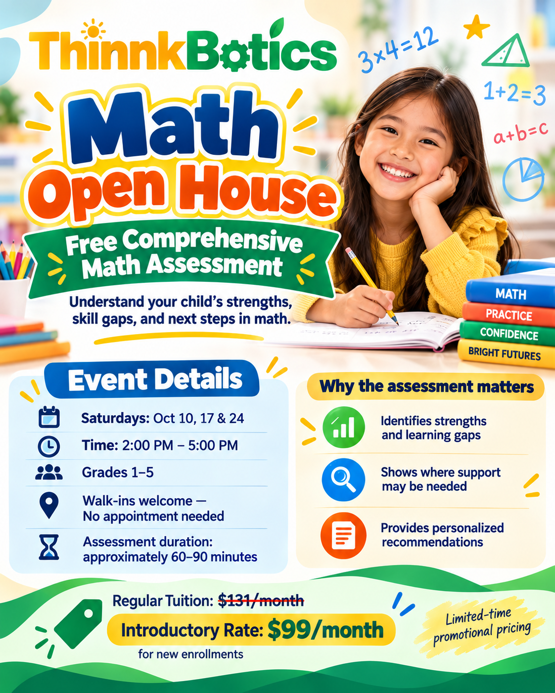 Free Math Assessment Open House for Grades 1 - 5 at ThinnkBotics Prosper, Texas